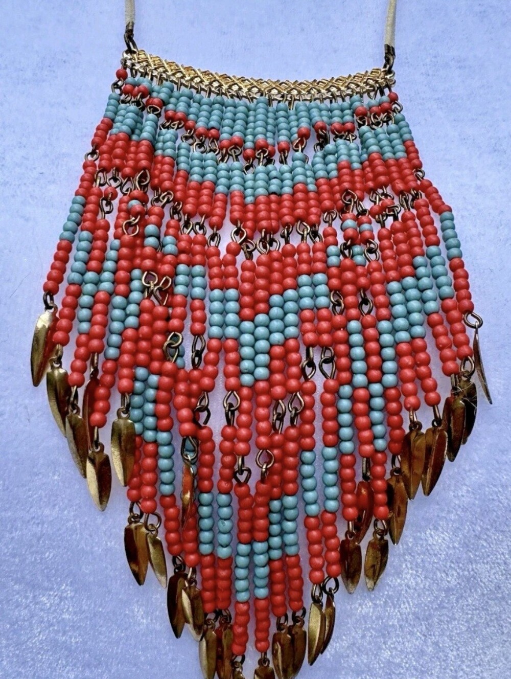 Vtg. Boho Fringe Beaded Bib Necklace